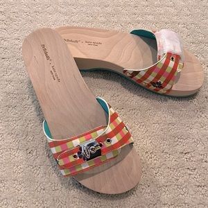 Dr. Scholls + Kate Spade collab plaid and wood sandals